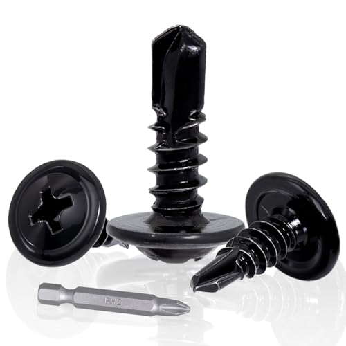 KINETOX 100 Stück Bohrschrauben M4.2 x 13 mm Edelstahl 410 – Selbstbohrende Schrauben Schwarz mit Flachkopf Blechschrauben Edelstahl inkl. PH2 Bit für Möbelreparatur Metallbefestigung & DIY