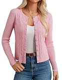 GRACE KARIN Women Pink Sweaters Lightweight, Long Sleeve Cardigan Sweaters for Work, Open Front Casual Cardigans S