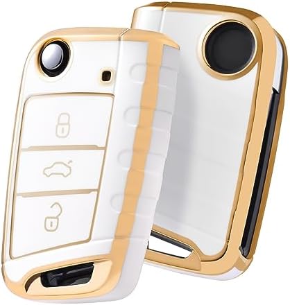 OATSBASF Etui na kluczyki samochodowe kompatybilne z VW Golf 7, etui na klucze do VW Polo, Skoda, Tiguan, MK7, etui na klucze z 3 przyciskami (J-białe)