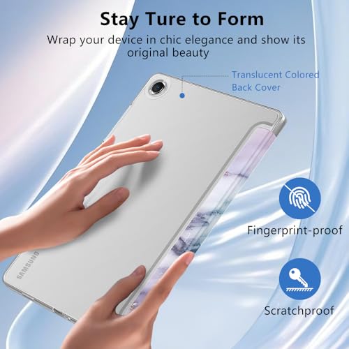 Image of MoKo Trifold Case for Galaxy Tab A9 Plus /A9+ 11 Inch 2023, Purple Marble | Slim Stand Hard PC Translucent Back Shell Smart Cover, Auto Sleep /Wake, Light, Anti-scratch, 2 Adjustable Angle