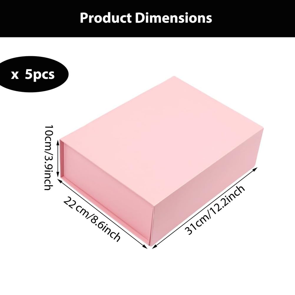 Scatole Regalo con Coperchio Magnetico, Confezione da 5 Scatola Regalo Rosa con Chiusura Magnetica Scatole Regalo di Lusso per Matrimoni, Compleanni, Natale,Pink 5 Pack,12.2×8.6×3.9in
