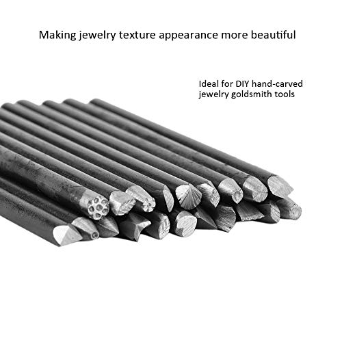 Metal Jewelry Anvil Chisel, Professional Jewelry Punch Stamp, Anvil Chisel Equipment Kit for Jewelry Processing Making Carving Tools hand-carved Texture appearance(20Pcs)