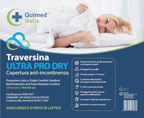QUIMED ITALIA - Travesaño impermeable para cama individual, absorbente y reutilizable hasta 500 lavados, hipoalergénico, medidas 75 x 90 cm