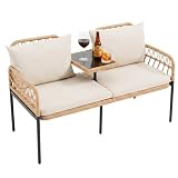 COSTWAY Gartenbank mit Tisch, Polyrattan Bank mit Kissen...