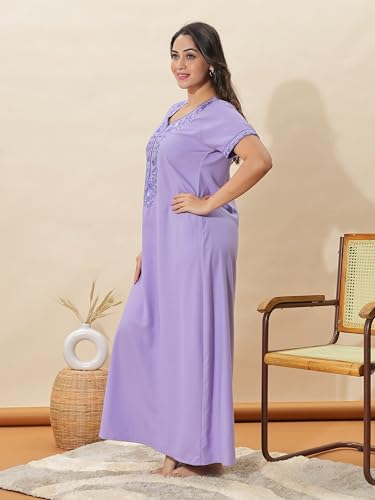 Image of 9shines Label Stylish Alpine Nighty Maxi for Women | Full Length Trendy Nightgown | Premium Nightdress | Nightwear | Heavy Embroidery Nighty with Pockets(2891)