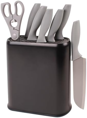 BergHOFF LEO Set of 6pc Universal Knife Block Stainless Steel Non-stick Blade PP Block (7Pc Black/Gray)