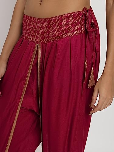 Image of 9rasa Women's Viscose Hand Block Printed Belt Freesize Dhoti Chudidar for Ethnic Casual Fusionwear (Fits Waist 26-38 inch Inches)