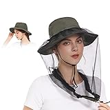 Mosquito Net Hat - Foldable Sun Protection Bug Safari Hat with Invisible Mesh for Men and Women ArmyGreen