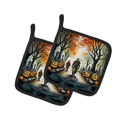 Caroline's Treasures Orcs Spooky Halloween Pair of Pot Holders Kitchen Heat Resistant Pot Holders Sets Oven Hot Pads for Cooking Baking BBQ, 7 1/2 x 7 1/2