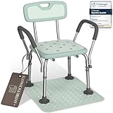 Duschstuhl für Senioren [mit ANTIRUTSCHMATTE] und Armlehne extra rutschfest&sicher Hocker Duschsitz Stuhl Badhocker mit Lehne Dusche modern bis 150 kg Duschhocker für Senioren mit Rückenlehne