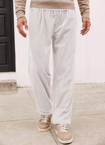 Runcati Mens Casual Corduroy Pants Elastic Waist Straight Leg Slacks Drawstring Loose Fit Trousers2