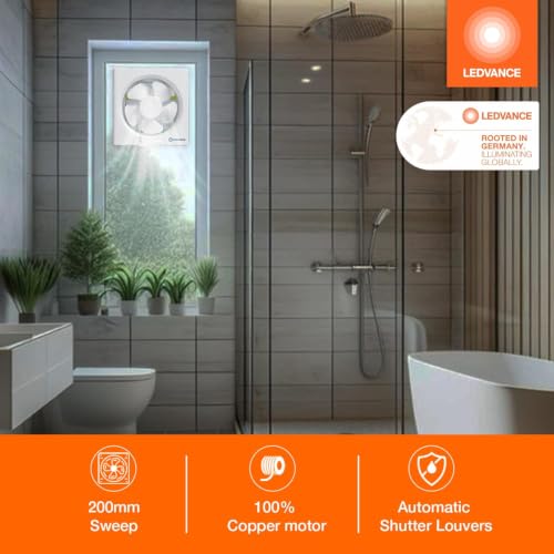 Image of LEDVANCE Exhaust Fan | Suitable for Kitchen, Bathroom & Offices | Silent Operation | Low Power Consumption | Automatic Shutter Louvers | High-Efficiency Motor | 2 Year Warranty (200 mm - 2026)