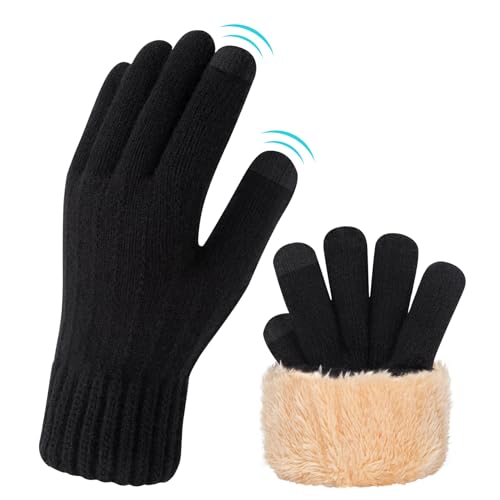 Kotashion Handschuhe Damen,Winterhandschuhe mit Fleecefutter, Touchscreen Warme Gedehnt Dicke Strickhandschuhe Thermohandschuhe Outdoor Winter Geschenke für Damen