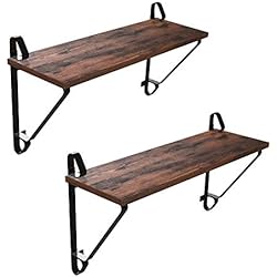 Estanteria 60 X 20 VASAGLE Estante Flotante, Juego de 2 Estantes Murales, Estante Decorativo de Exposición con Soprte de Metal, Carga Máxima de 15 kg, 60 x 20 x 33 cm, Marrón Rústico y Negro LCR01BX