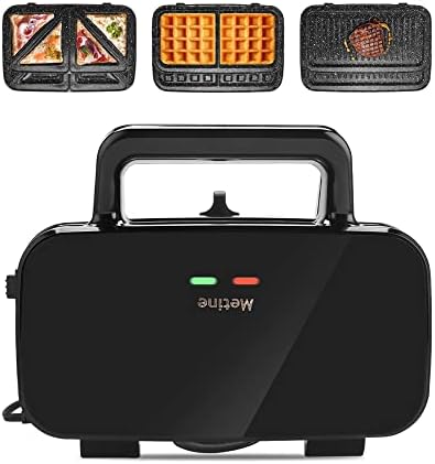 Upgraded Waffle Maker Electric Waffle Irons 3-IN-1 Panini Press Sandwich Maker w/ Nonstick Detachable Plates, Glass Display Panel, 5-Gears Temperature Control Easy Clean, 1200W 120V Black, AN-781