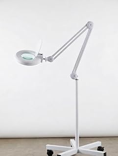 71" (180cm) LED Magnifying Lamp with Stand and Wheels - 10X Glass Lens 24W Cold Light 6000K - Adjustable Arm Rolling Tripod Floor Magnifier for Esthetician, Reading, Crafts, Salon, Inspection, Work