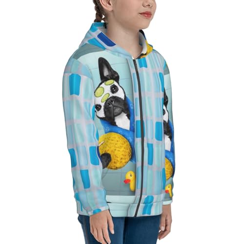 French Bulldog Dog in a Bathtub Kids Pullover Hoodies Boys Zip Up Sweatshirts Girls Athletic Clothes with Pocket4