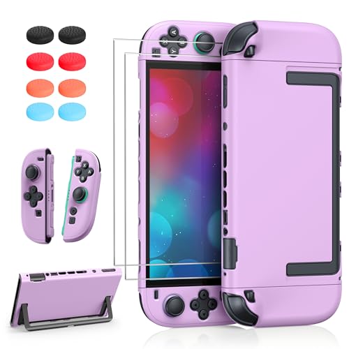 Image of FYOUNG Switch 2 Protective Case&Screen Protector Set, Dockable Cute Cover Hard Shell for Nintendo Switch 2 Console Accessories,Travel-Friendly,Kickstand Cutouts(Color‑Matched to Light Purple Switch 2 Controller)