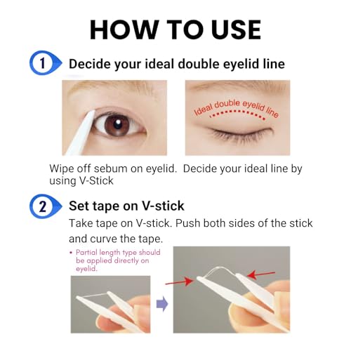 D-UP Eyelid Strips for Droopy Eyelids, Waterproof & Short Double Eyelid Tape for Hooded Eyes, Invisible Dual-Sided Eyelid Strips for Subtle Lift & Precision Control, Made in Japan, 180 pcs/Each, 2EA