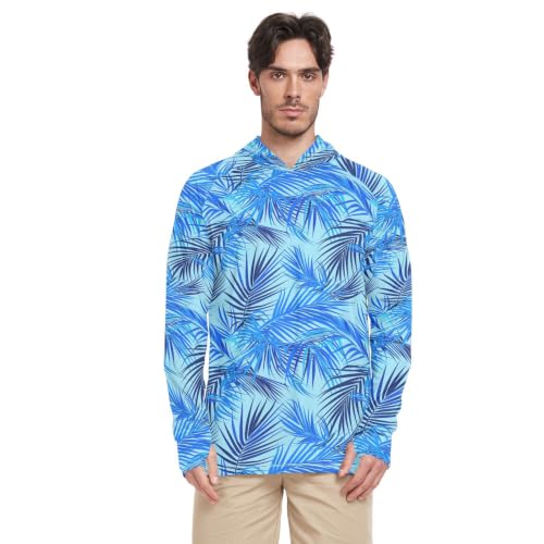 Sweat à capuche UPF 50+ pour homme bleu à motif feuilles de palmier