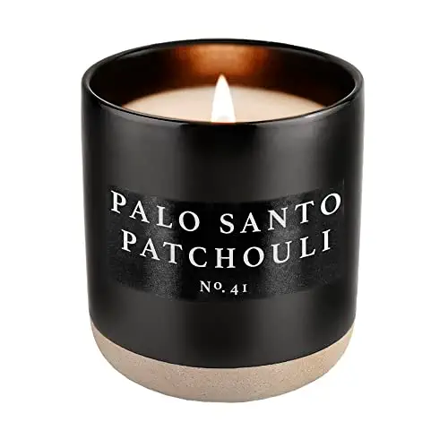 Sweet Water Decor Palo Santo Patchouli Soy Candle | Black Pepper, Clove Leaf, Nutmeg, and Lavender Scented Soy Candles for Home | 12oz Black Stoneware Jar, 60+ Hour Burn Time, Made in the USA