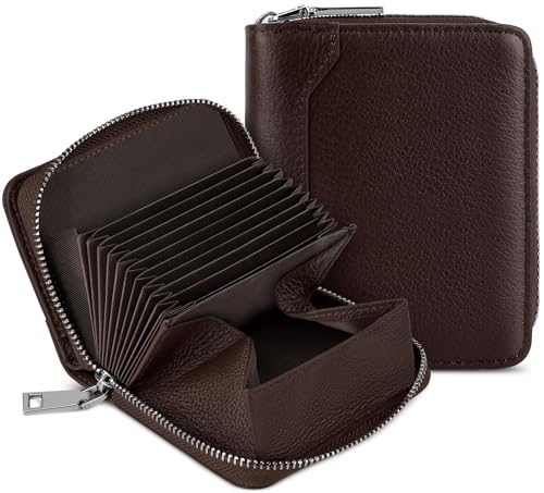 Image of HUANLANG Mens Wallet RFID Blocking Multi Card Holder Wallets for Men Bifold Wallet with Zipper Small Men's Leather Wallet