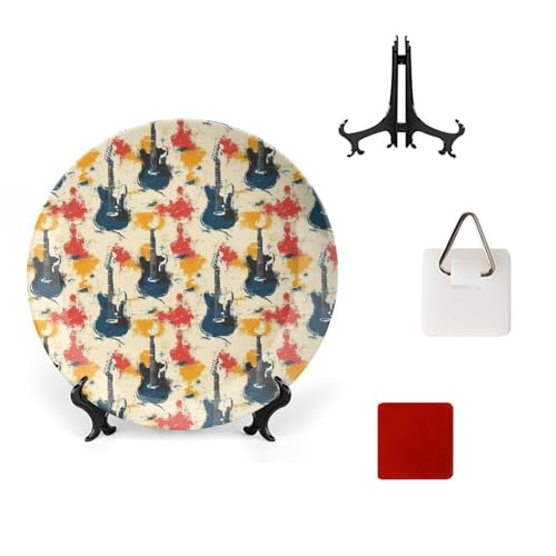 DULAHR Music Guitar Bone China Decorative Plate Ceramic Decorative Plate Home Wall Decor with Vertical Stand Decorative Plates
