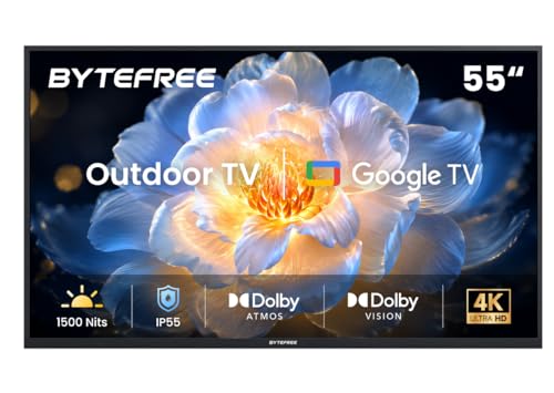 Image of 55 inch Outdoor TV 4K UHD Smart Google TV, 1500 Nits IP55 Waterproof, HDR10, Dolby Vision & Atmos, 178 Wide Viewing Angle, Anti Glare, Partial Sun, WiFi & Bluetooth, Patio Backyard Poolside