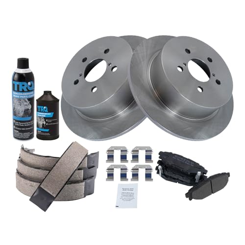 Image of TRQ Rear Brake Pad & Rotor Kit, with Chemical Kit Parking Brake Shoe Set Semi-Metallic Compatible with 2005-2009 Subaru Legacy Outback