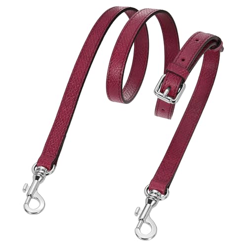 Sangle de sac en cuir véritable rouge vin avec boucle argentée réglable 95-115cm