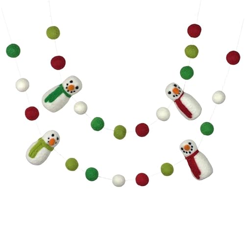 Miniatura 6 de Snowman Felt Garland- Red, Green, Turquoise- Snowmen & Felt Balls- Christmas Holiday Winter- 1" (2.5 cm) Wool Felt Balls