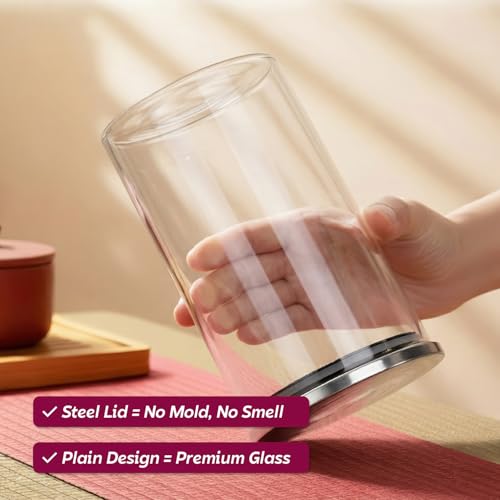 Image of amazon basics Glass Jars for Kitchen, Set of 6, 600ml Borosilicate Glass Containers with Airtight Stainless Steel Lids, Kitchen Storage Jars for Tea, Coffee, Sugar, Spices & Dry Fruits