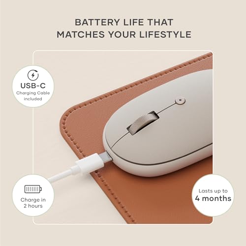 Image of Satechi OntheGo Bluetooth Mouse with USB C Rechargeable Battery, Connect up 3 Devices, Compact and Portable Wireless Mouse for Laptop, Computer, Tablet - Sand