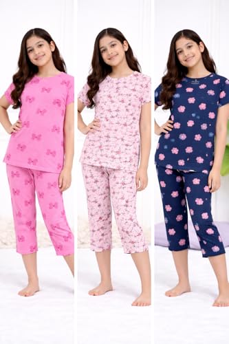 Image of NammaBaby Girl's Cotton Graphic Print Night Suit and Payjama Set - Multipack