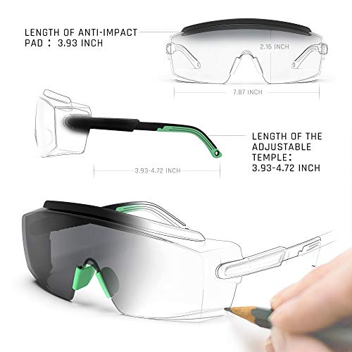 Torege Protective Eyewear, Safety Glasses With Anti-Fog Lense, Adjustable Frames And Temples, Suitable For Most Face Shapes, Great Goggles For Nurses. (Green) #TOP4