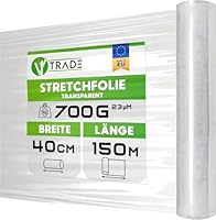 V1 Trade Stretchfolie Transparent - Strechfolienrolle 150m x 40 cm - Verpackungsfolie 23my - Umzugsfolie für möbel - Stretch Film for moving