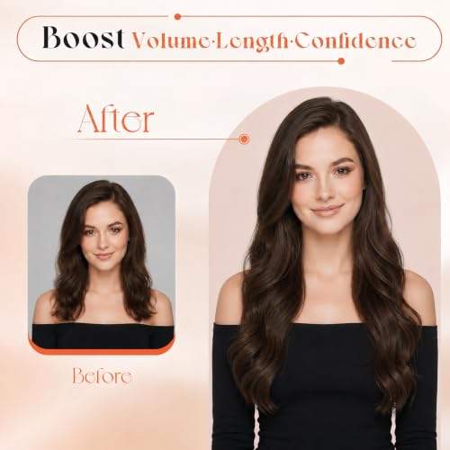 Image of Sunny Hair Clip in Hair Extensions Real Human Hair 120g Remy Extensions for Women Brown Mid-Back to Waist-Length Easy to Wear for Date Night and Modeling Shoot 22 Inch