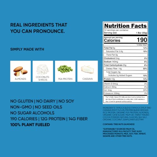 Image of TRUBAR Vegan Protein Bar, Cocoa For Coconuts, Gluten Free, Plant Based Protein, Dairy Free, Non GMO, Soy Free, No Sugar Alcohols, 12G Protein, 12G Fiber, 23G Carb, On the Go Snack Bars, 12ct