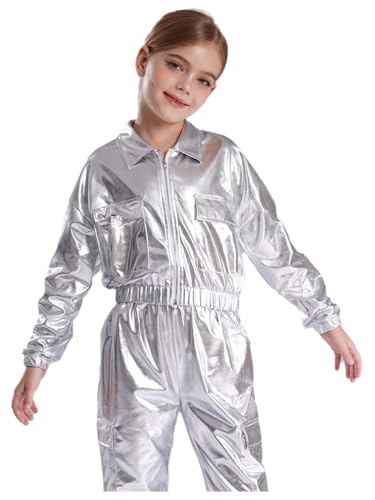 Kids Boys Girls Metallic Jackets Long Sleeve Front Zip Outerwear Jacket Hip Hop Jazz Dance Wear2