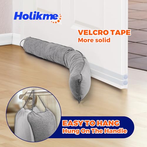 Image of Holikme Weighted Door Draft Stopper - Under Door Seal, 32inch Gray | Heavy Duty Fabric, Removable Washable Cover, Hook-and-Loop Fasteners Included, Soundproof & Thermal Insulation, Energy Saving