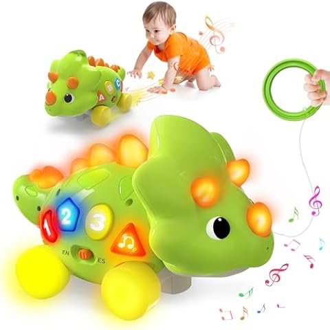 Baby Toys for 1 Year Old Boy Gir - Bilingual Musical Dinosaur Toy, Touch & Go Musical Light Crawling Educational Learning Toys for Toddlers 1-3, Christmas Birthday Gifts Baby Toys for 6-12 Months Up Cover