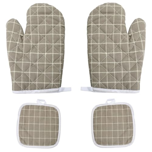 Rieoany Oven Mitts Pair, Thick Cotton Oven Gloves and Pot Holders Set, Heat Resistant BBQ, Cooking Gloves with Hanging Loops for Kitchen, Baking, Grilling, Microwave - Cosy Home Interiors Rieoany Oven Mitts Pair, Thick Cotton Oven Gloves and Pot Holders Set, Heat Resistant BBQ, Cooking Gloves with Hanging Loops for Kitchen, Baking, Grilling, Microwave