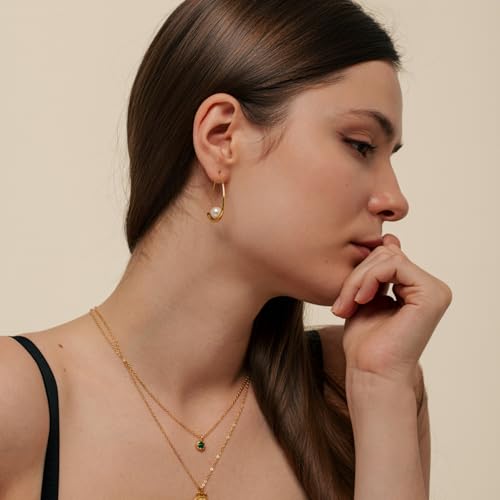 Teardrop Pearl Earrings for Women, 18K Gold Plated Dangle Hoop Earrings - image 3