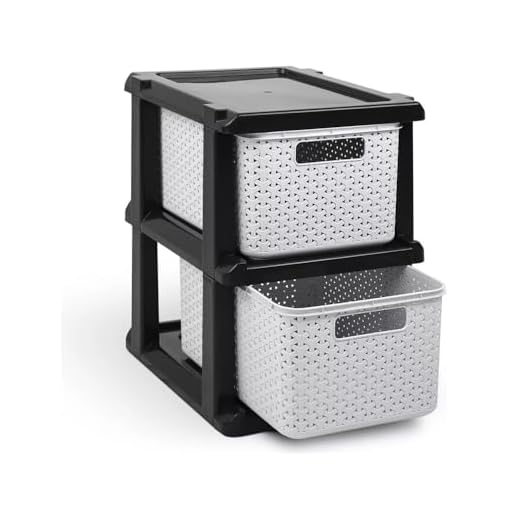 Gaveteiro Multiuso de Plástico Estilo Ratan com 2 Gavetas e Rodinhas – Organização Prática e Elegante para Todos os Ambientes! (Preto com Branco)