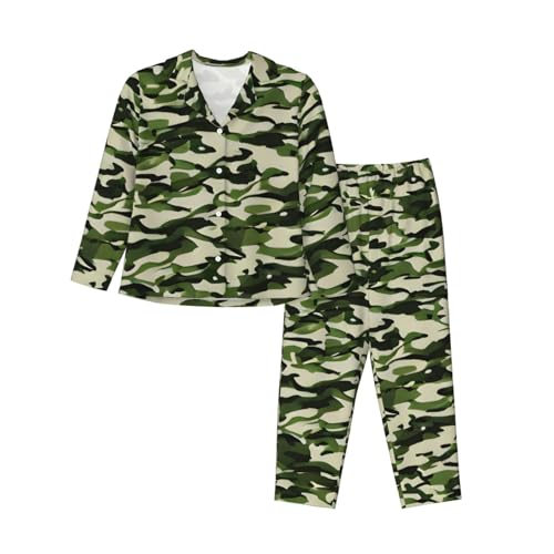 Pyjama à manches longues femme imprimé camouflage vert le cadeau idéal vêtement de nuit confort