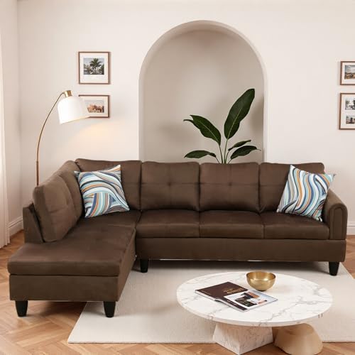 Trygoal Modern L-Shaped Sectional Sofa with Chaise Lounge, 4-Seater Flannel