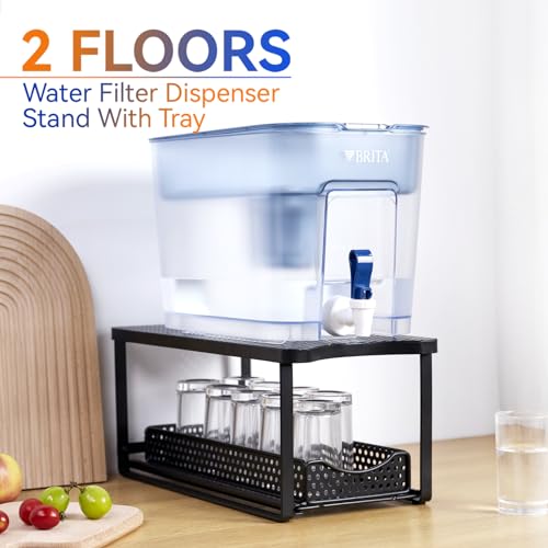 Belxyt Water Dispenser Stand for Countertop-Metal Black Water Filter Stand 14.5"x7.7"x6.9",with Drawers Suitable,Compatible with Brita Water Pitcher and Zerowater Pitcher