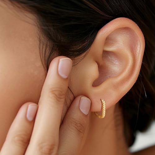 Gold Hoop Earrings for Women 14K Gold Earrings for Women Square Hoop Earring for Womens Square Shape with Rhombic Sculpture Womens Hoops Earring 20mm3