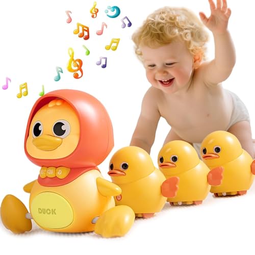 Image of JUYEE Baby Crawling Toys Set of 4 - Magnetic Ducks Family for Infants 6-9-12 Months, Tummy Time Toys with Music & Lights, 1st Birthday Gift for Boys and Girls(4-Pack)