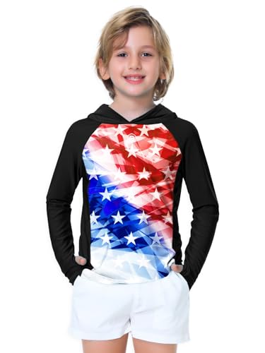 Image of AOBUTE Unisex Kids Long Sleeve Hoodie Rash Guard Boys UPF 50+ Swim Top with Thumb Hole 3-12 Years